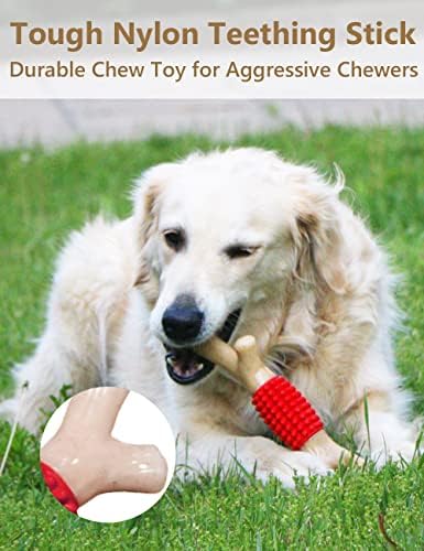 SCHITEC Dog Chew Toy for Aggressive Chewers, Tough Big Nylon & Rubber Teething Stick with Real Bacon Maple Wood Flavor for Large