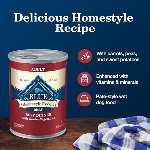 Blue Buffalo Homestyle Recipe Adult Wet Dog Food, Made with Natural Ingredients, Beef Dinner With Garden Vegetables, 12.5-oz Can