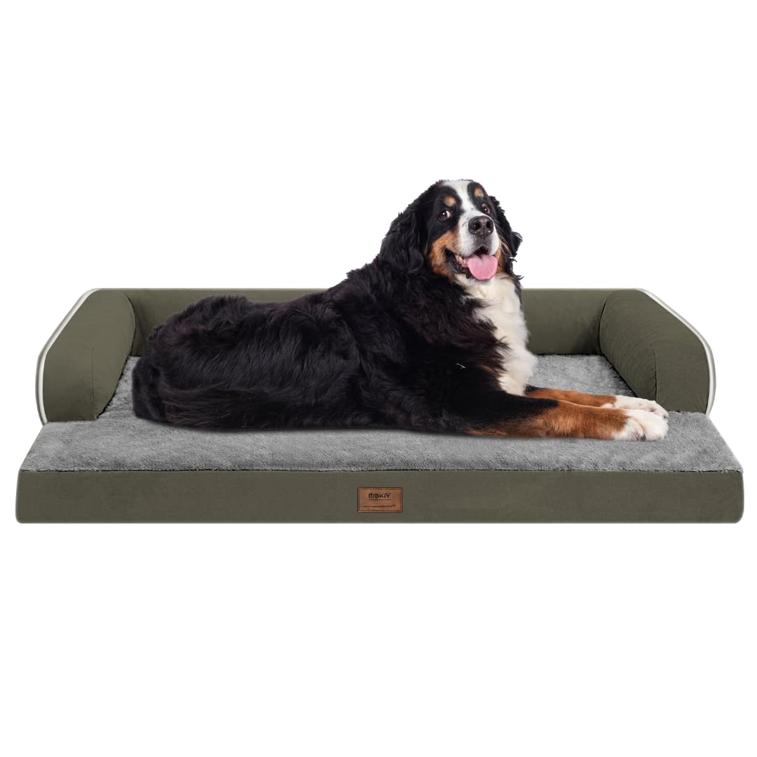 Large Dog Bed Orthopedic Washable: Orthopedic Dark Green Dog Beds For Large Xxxlarge Size Dogs, Waterproof Washable Cover With Egg Foam Removable Bolster, Pet Beds For Large Dogs