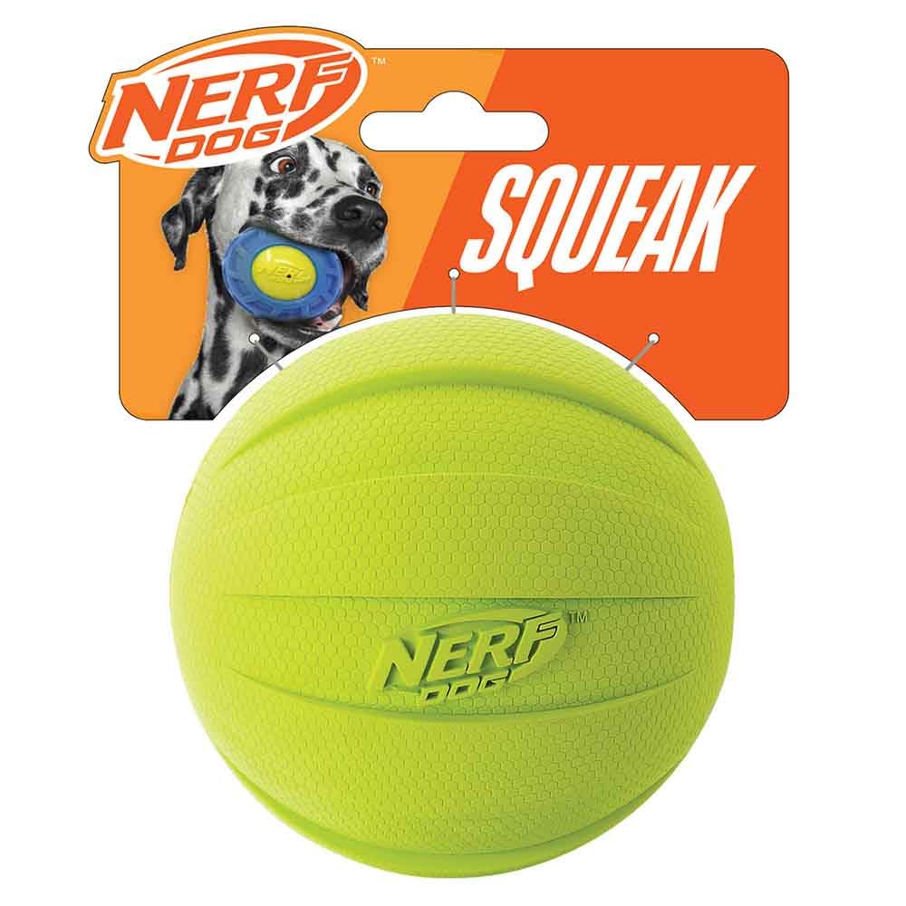 Nerf Dog Rubber Ball Dog Toy With Squeaker, Lightweight, Durable And Water Resistant, 4 Inch Diameter For Medium/Large Breeds, Single Unit, Green
