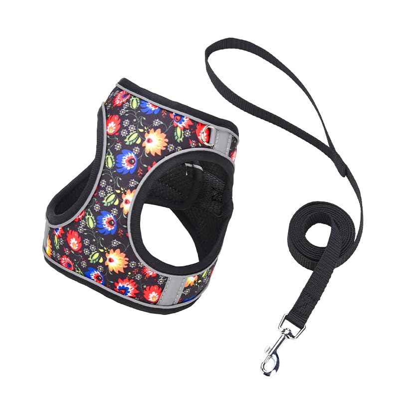 KocaPlye Step in Dog Harness No Pull Flower Adjustable Soft Mesh Padded Reflective Pet Vest Harness and Leash Set for Small Medi