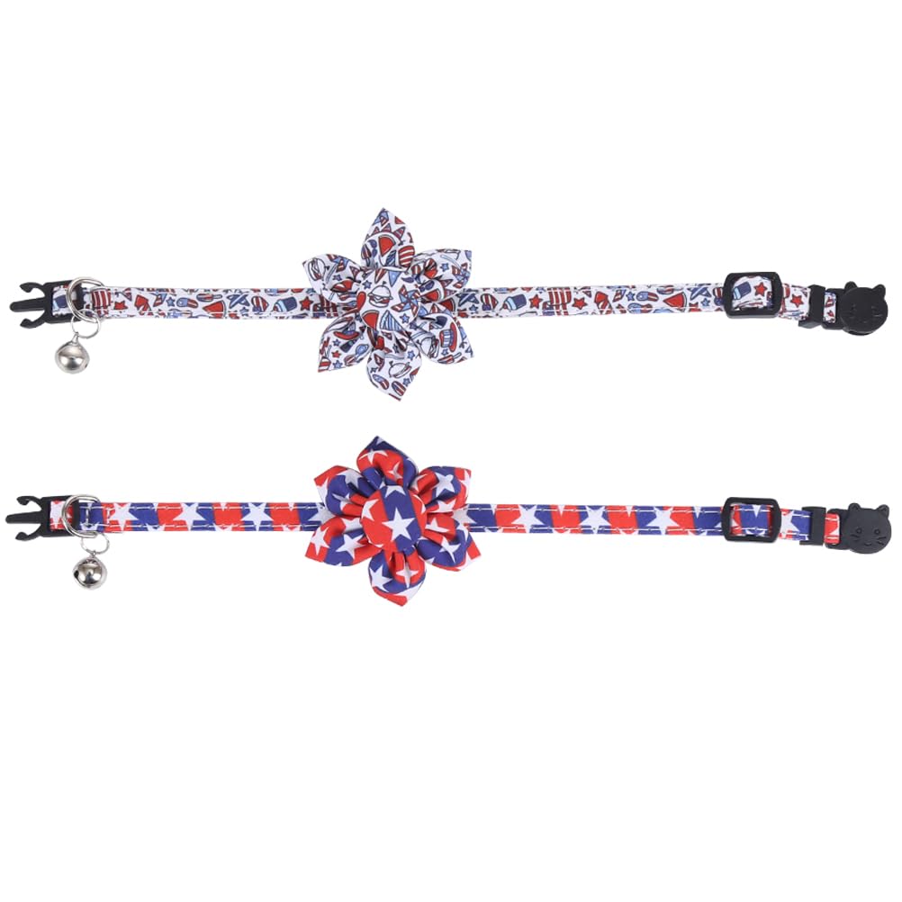 Lamphyface American Flag Cat Collar With Bell Sunflower Star Adjustable 4Th Of July Breakaway Cat Kitten Collars For Independenc