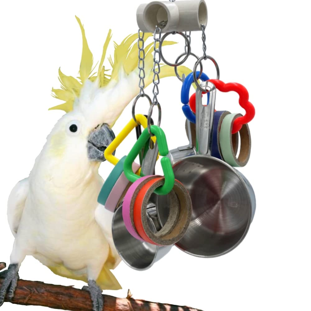 Gilygi Stainless Steel Chewable Parrot Toys With Pullable Pots, Cardboard Rings - Durable Bird Toys For Medium And Large Parrots Amazons, Mini Macaws, African Greys, Cockatoos, Eclectus