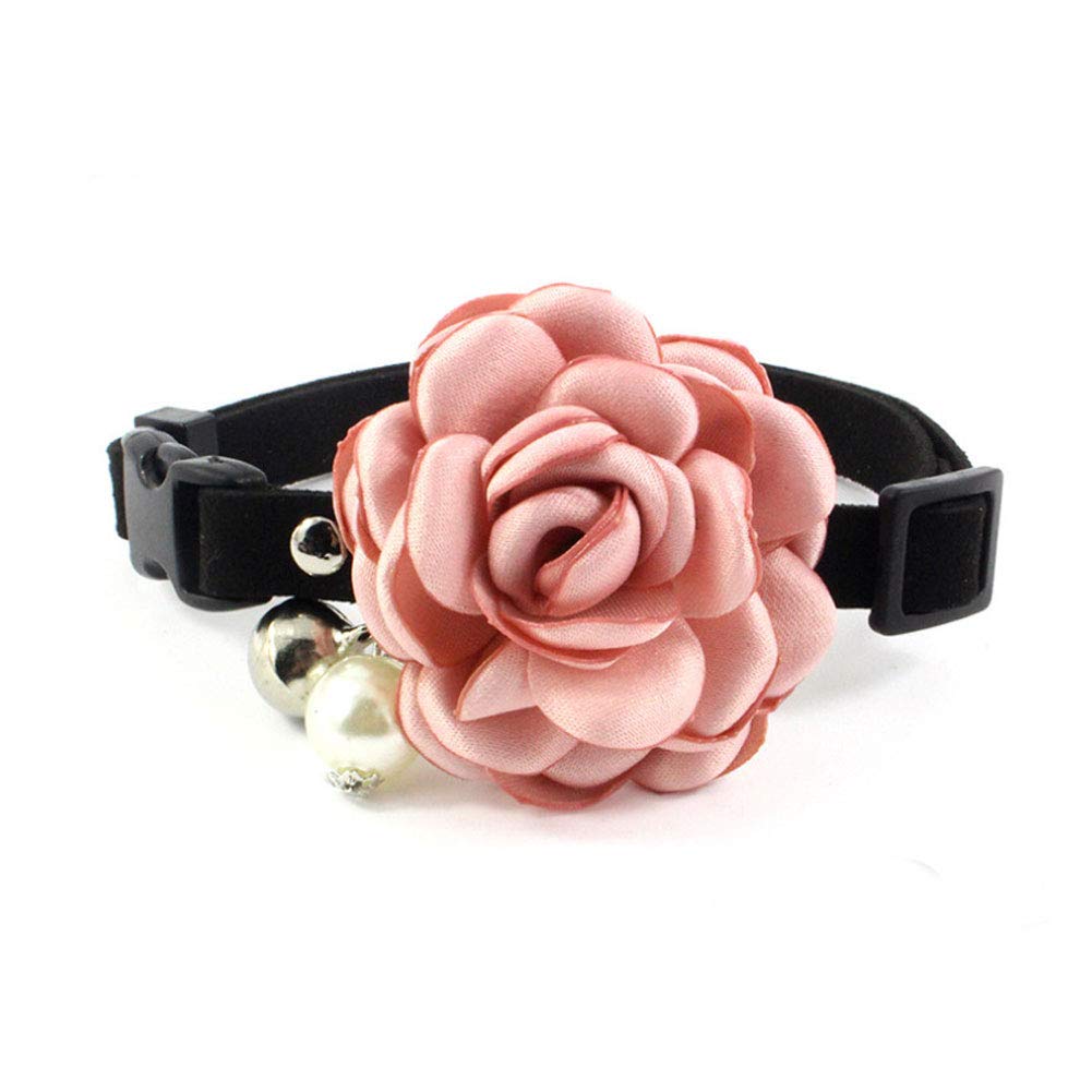 Petfavorites Everflowering Rose Flower Cat Dog Collar Bow Tie - Suede Puppy Necklace With Bell - Chihuahua Yorkie Girl Clothes Costume Outfits Accessory, Adjustable And Handmade (Pink, Size M)