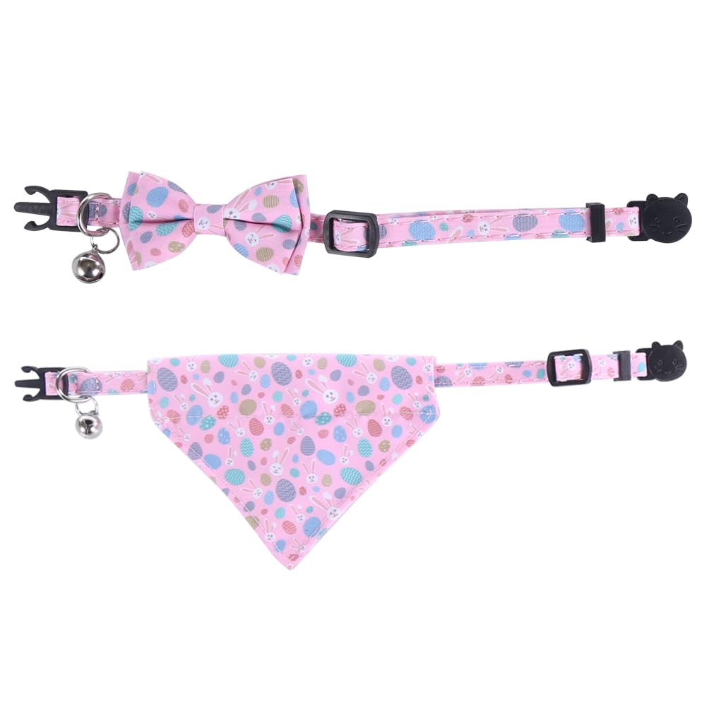 Easter Cat Collar Breakaway With Bow Tie Bandana And Bell Holiday For Kitty Adjustable Safety