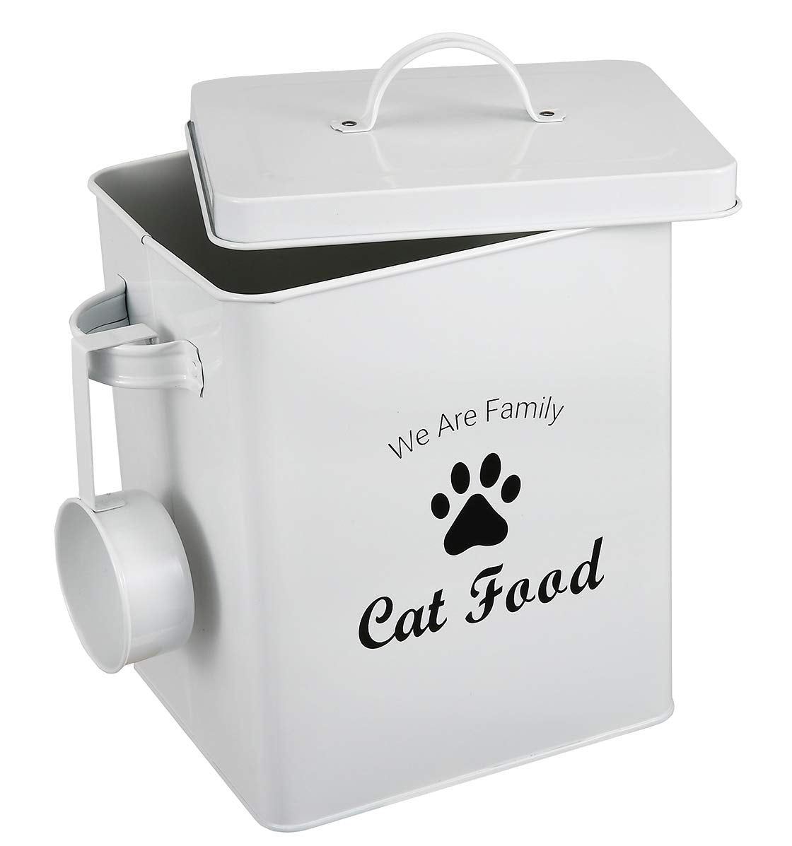 Geyecete Pet Treat and Food Storage Tin with Lid - 5lbs Capacity - Serving Scoop Included  -CAT