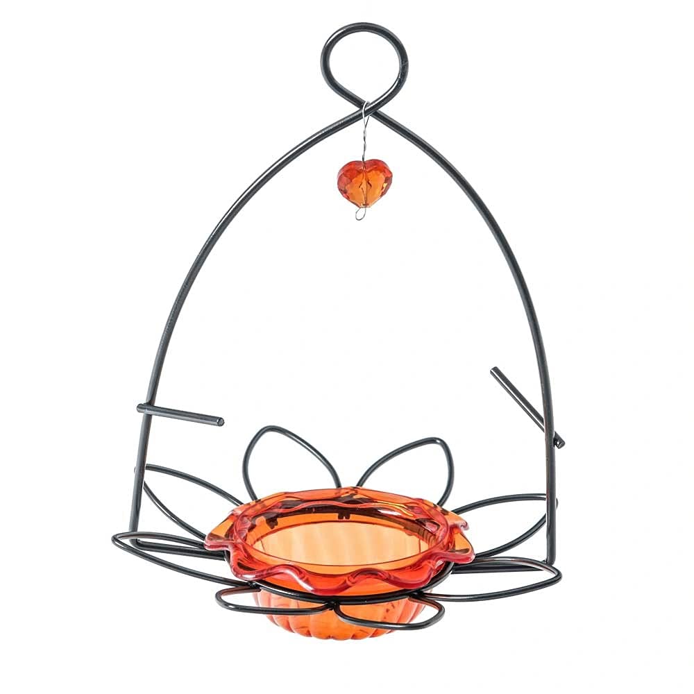 Birds Choice OFF Oriole Flower-Shaped Feeder w/Heart Ornament, Oriole Nectar & Jelly Feeder, 3oz Capacity, Orange