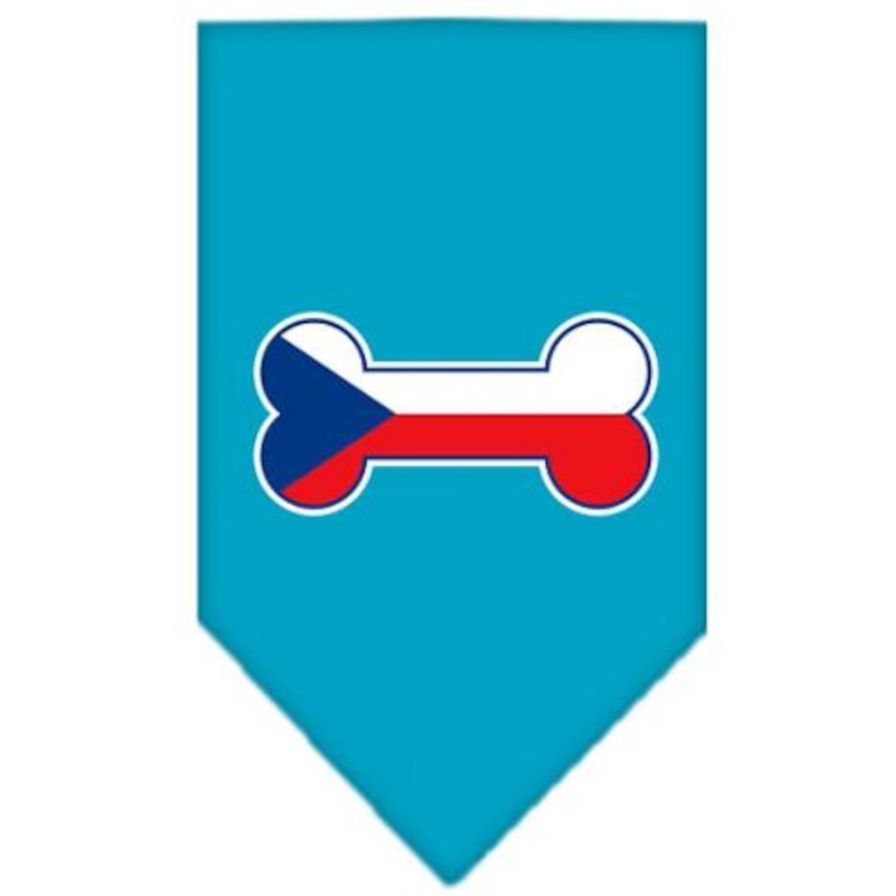 Pet and Dog Bandana Screen Printed, &quot;Bone Shaped Czech Republic Flag&quot; Turquoise Large