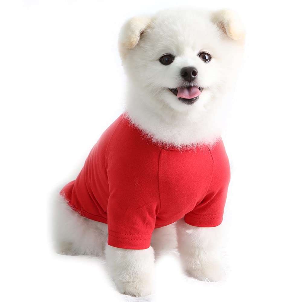 Lucky Petter Dog Shirt For Small Dogs Plain T-Shirts Soft Breathable Dog Cotton Shirt Pet Clothes (X-Small, Red)