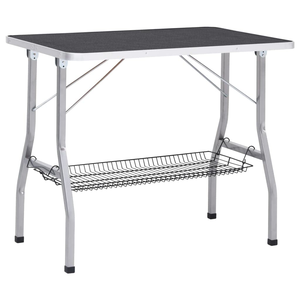 vidaXL Adjustable Dog Grooming Table with 2 Loops and Basket - Stainless Steel, Foldable, Height-Adjustable for Comfortable and Convenient Pet Grooming
