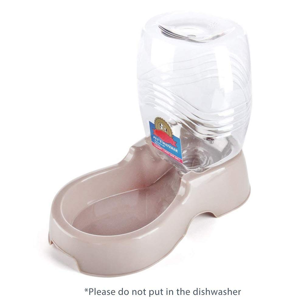 Flexzion Pet Water Dispenser Station, Beige (1/4 Gallon) Auto Replenish Gravity Waterer Drinking Fountain Bottle Bowl Dish Portable Stand For Small Dog Cat Animal