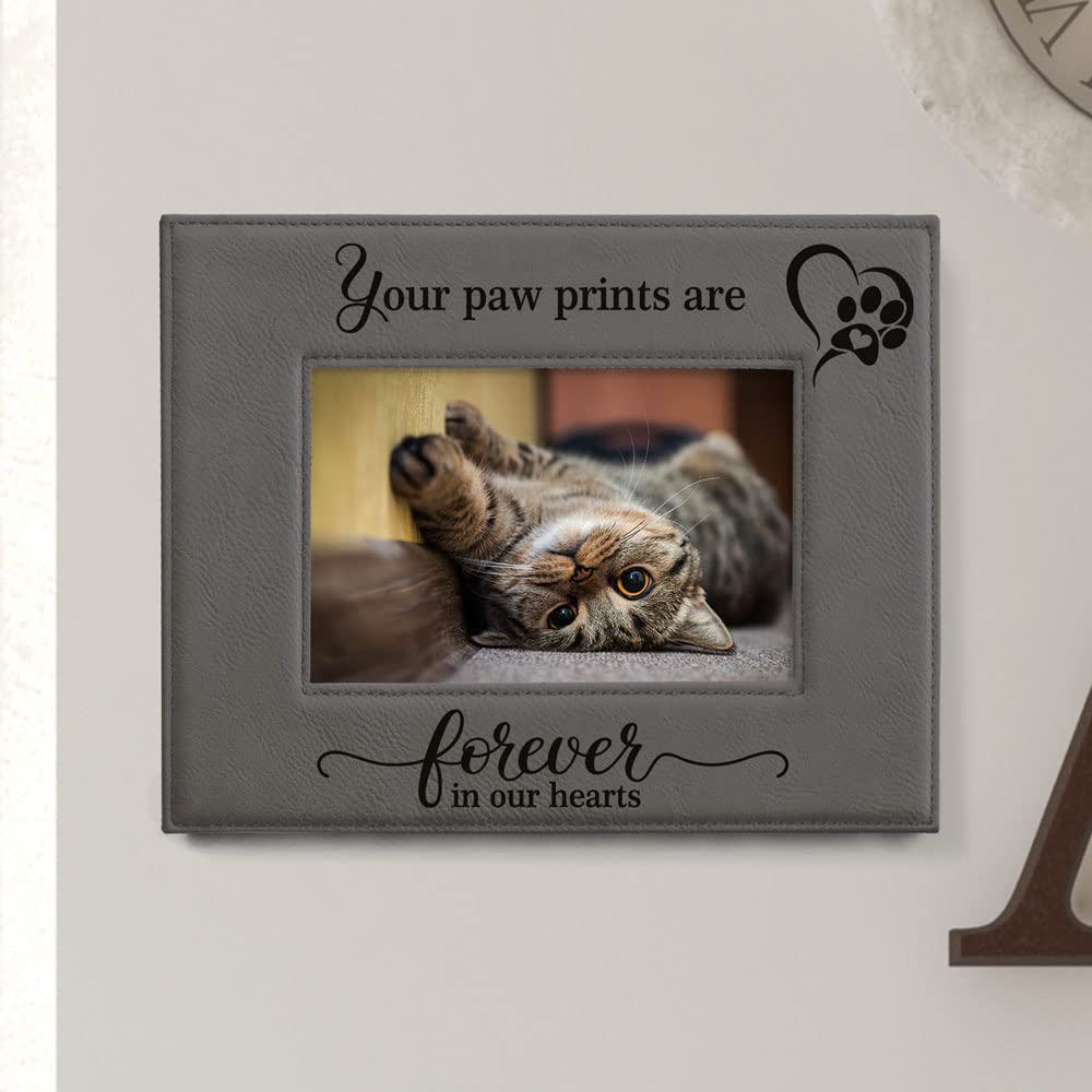 KATE POSH - Your Paw Prints are Forever in our Hearts. Engraved Leather Picture Frame. Memorial Pet Gift, Loss of Dog and Cat, P