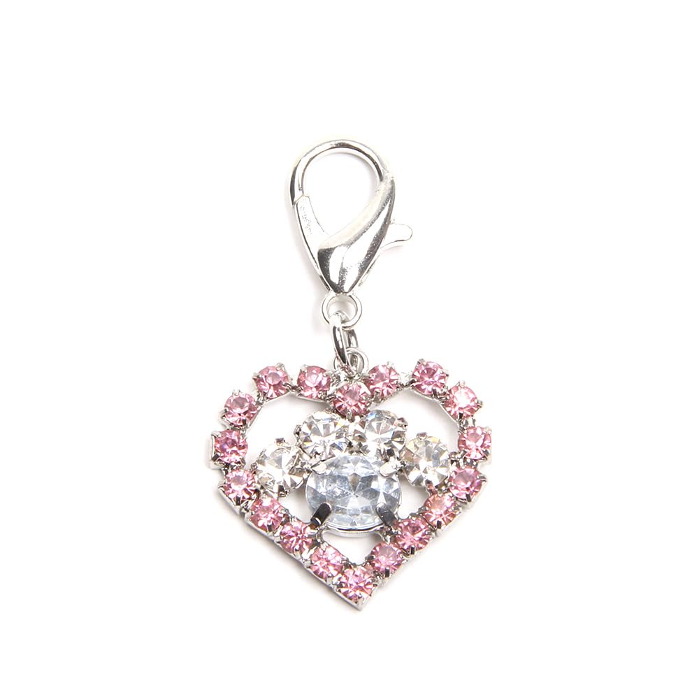 Xksrwe Bling Rhinestones Heart&Paw Charm Pendant Jewelry For Pet Dog Cat Puppy Necklace Collar Accessory (Pink)