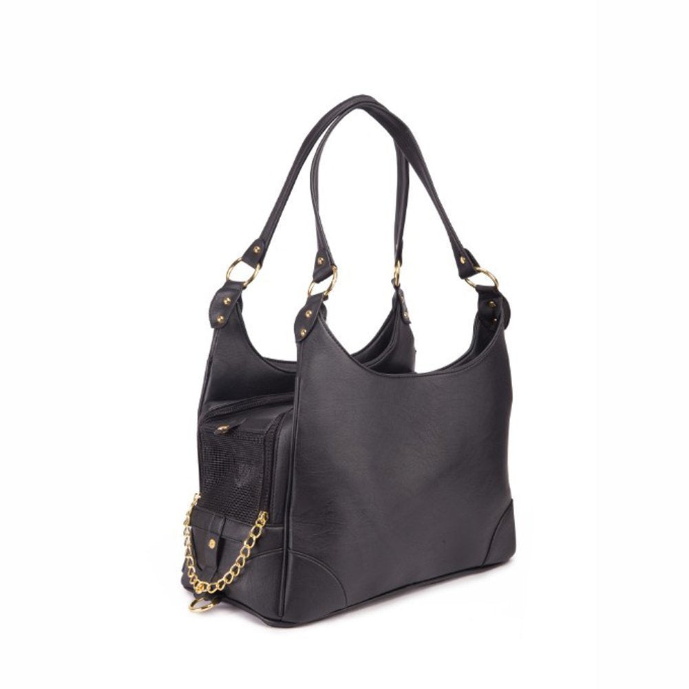 Glield Elegant Embossed Leather Purse Carrier Black For Small Dogs Cats Teddy Poodle Pomeranian 15.3' L X 7.8' W X 8.26' H Pbb02