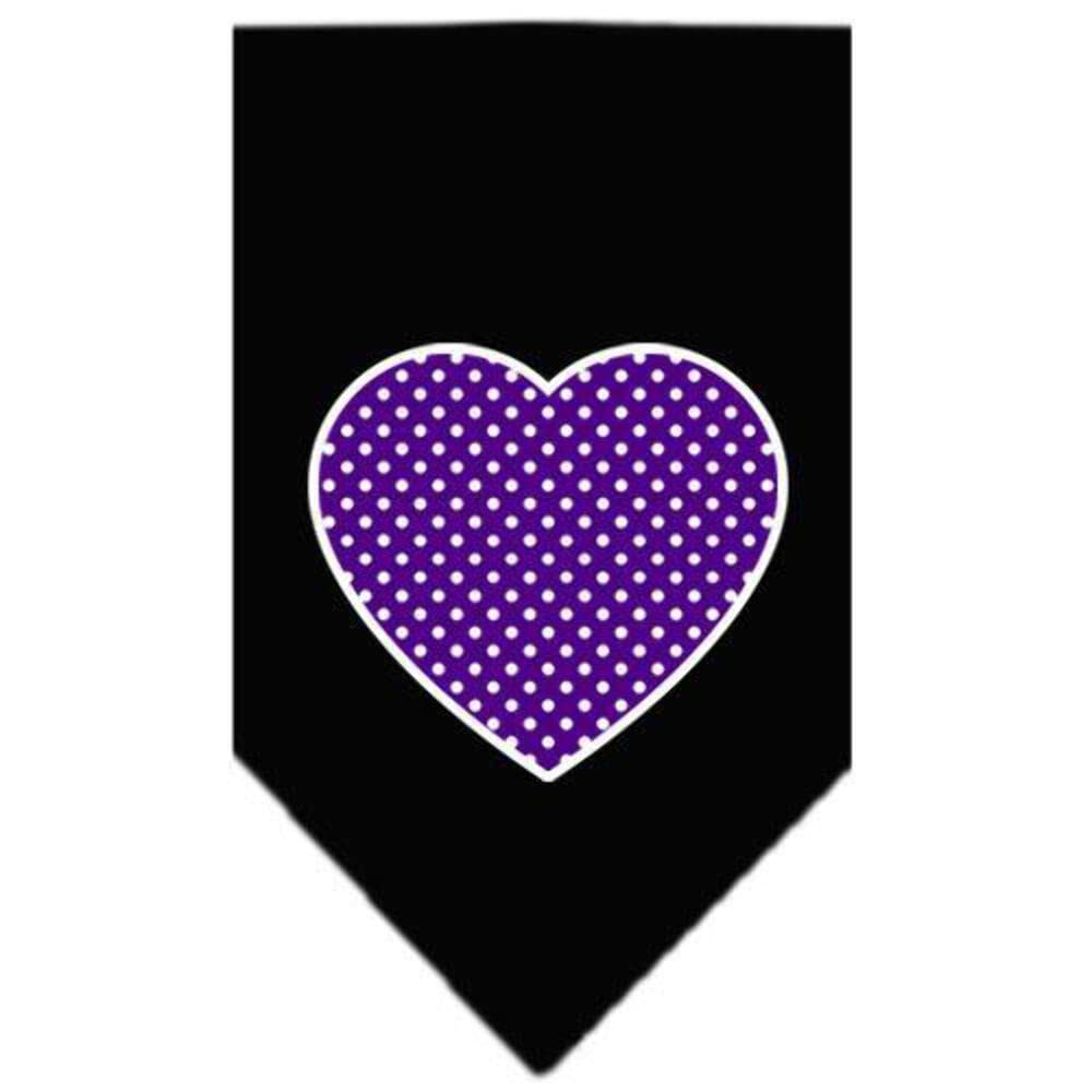 Pet and Dog Bandana Screen Printed, &quot;Purple Swiss Dot Heart&quot; Black Large