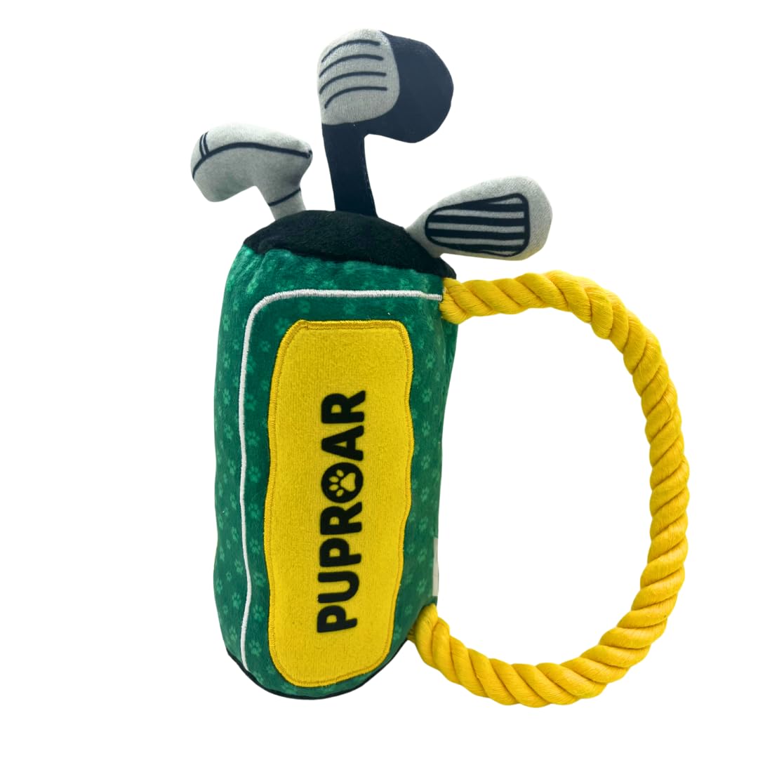 Puproar Golf Dog Toy - Funny Plush Gift With Squeaker, Crinkle & Rope - Cute Birthday Present For Puppies And Golf Lovers