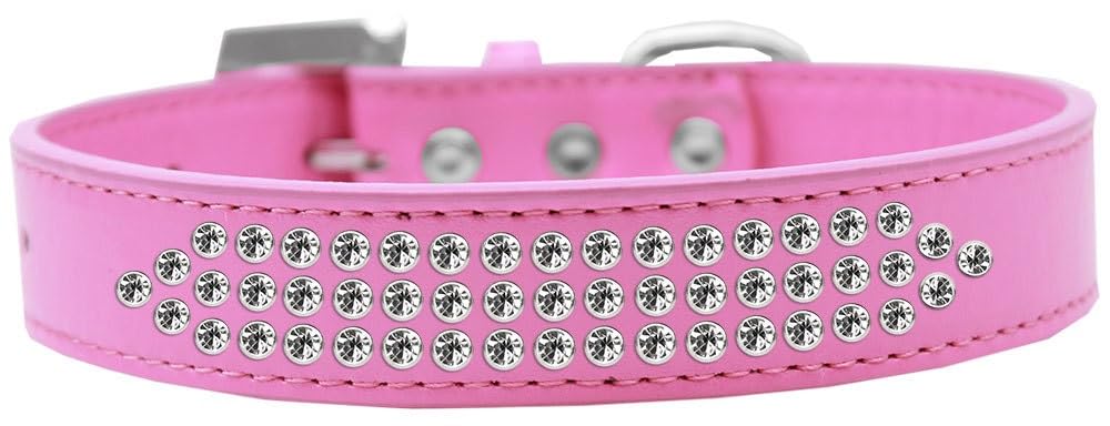 Dog, Puppy & Pet Fashion Collar, Three Row Clear Crystal Rimsets Light Pink 12