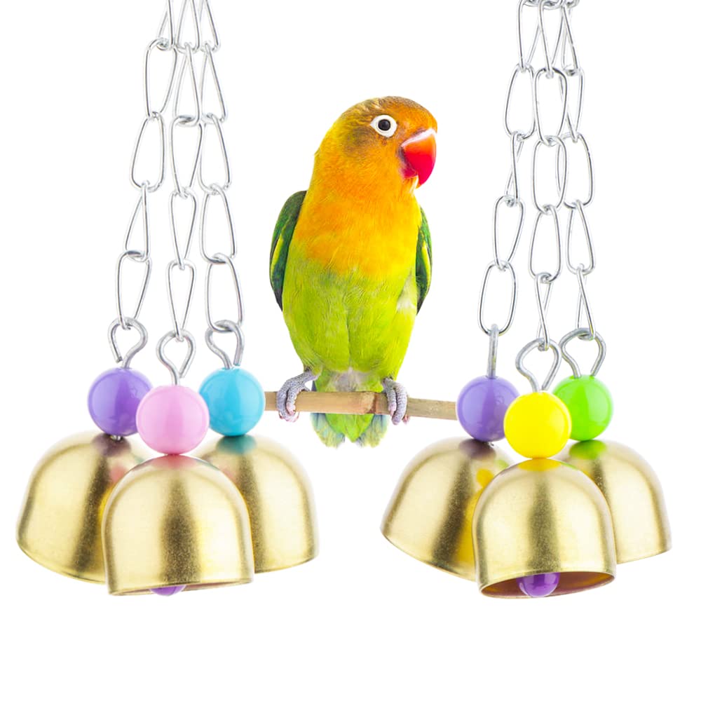 Vturboway 2 Pack Pet Parrot Bell Toy Bird Chewing Toy Stainless Steel Hanging Bells For Bird Parrot Conure Cockatoo Macaw Africa