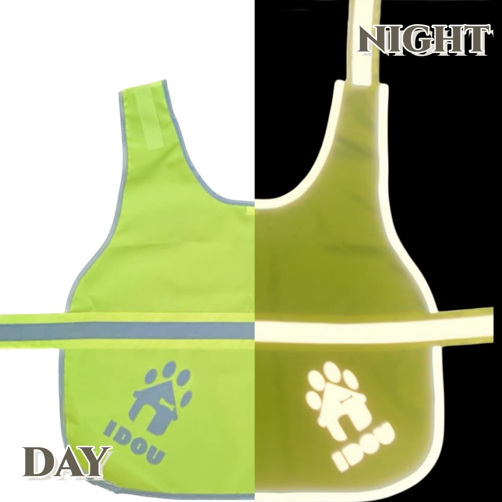IDOU Yellow Reflective Dog Safety Vest - High Visibility, Large, Oxford Polyester for Walking, Jogging & Training