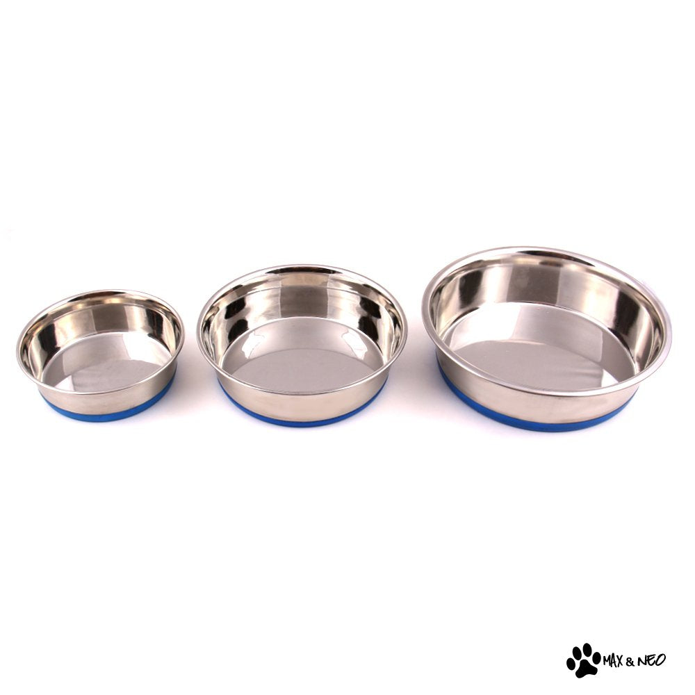 Max And Neo Heavyweight Non-Skid Rubber Bottom Stainless Steel Dog Bowl - We Donate A Bowl To A Dog Rescue For Every Bowl Sold (Large - 80Oz - 9.5' Diameter)