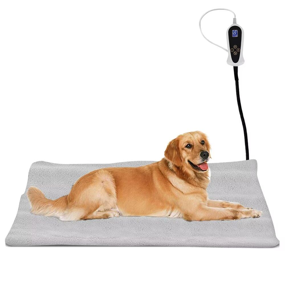 Pet Heating Pad For Cats Dogs With Timer Temperature Adjustable, Electric Heating Mat Indoor, Adjustable Warming Mat, Waterproof Heated Bed With Chew Resistant Steel Cord,Pet Heated Mat