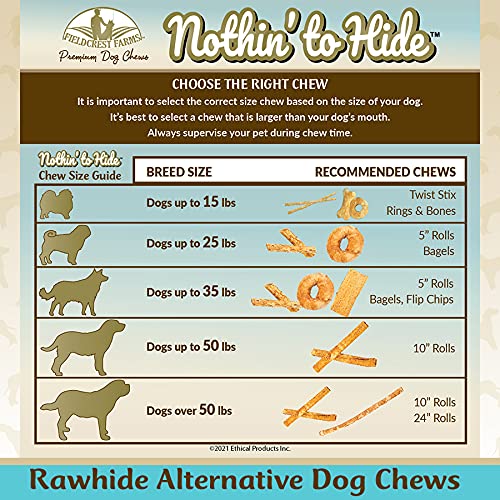 Fieldcrest Farms Nothing to Hide Natural Rawhide Alternative Large 10 Rolls for Dogs - 3 Pack (6 Chews) Premium Grade Easily D