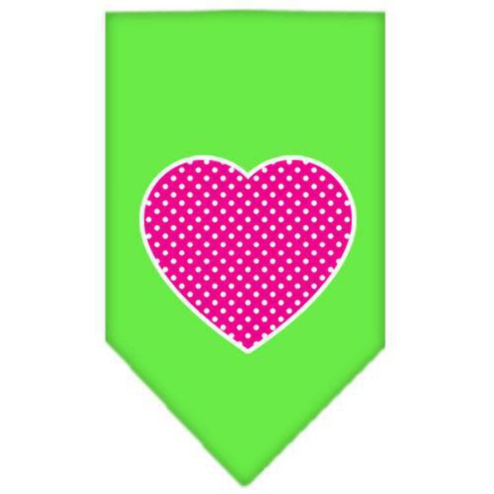 Pet and Dog Bandana Screen Printed, &quot;Pink Swiss Dot Heart&quot; Lime Green Small