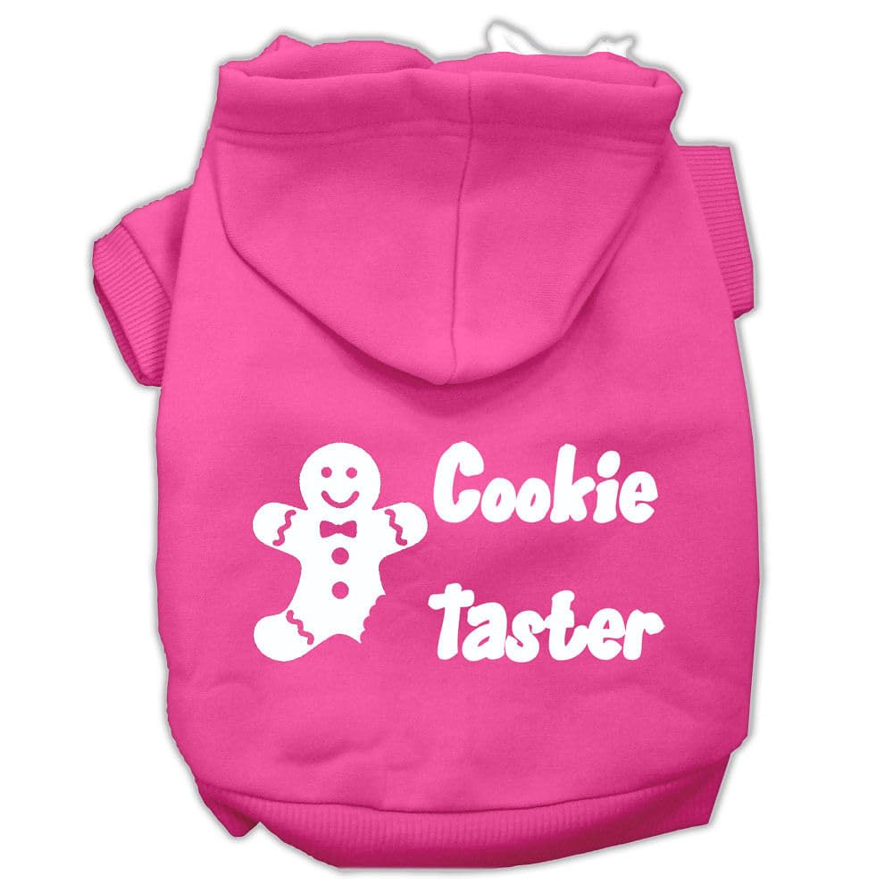 Christmas Pet Dog & Cat Hoodie Screen Printed, 'Cookie Taster' Bright Pink Xs (0-3 Lbs.)