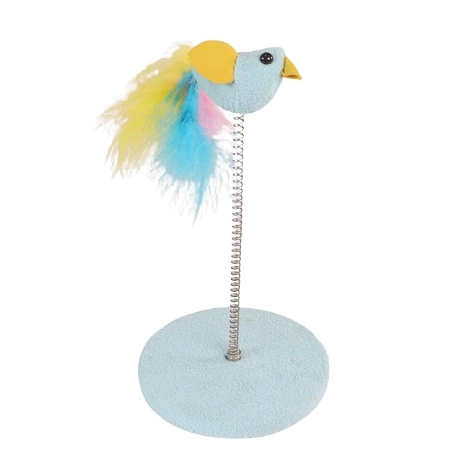 Emily Pets Cat Wand Stand Teaser With Spring & Feather  Interactive Toy For Kittens & Cats