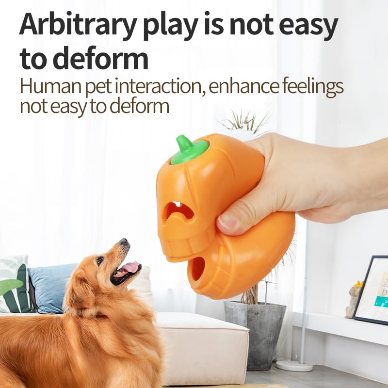 Histotree Dog Puzzle Toys Pumpkin Rubber Puppy Chew Toys Treat Food Dispensing Dog Toys for Teeth Cleaning Interactive Dog Toys