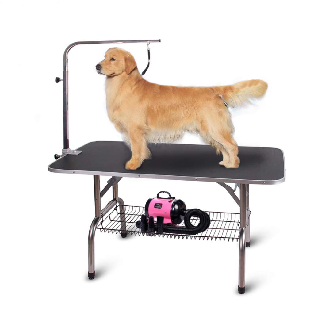 Polar Aurora Pingkay 48'' Black Heavy Duty Pet Professional Dog Show Stainless Steel Foldable Grooming Table W/Adjustable Arm & Noose & Mesh Tray