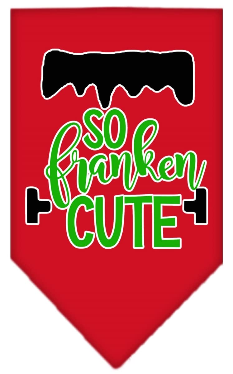 Halloween Pet and Dog Bandana Screen Printed, "So Franken Cute" Red Small
