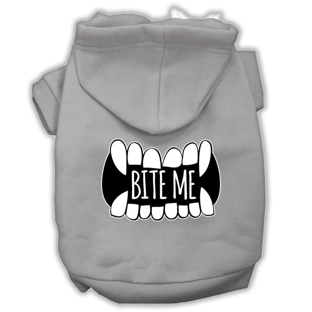 Pet, Dog & Cat Hoodie Screen Printed, 'Bite Me' Gray Xs (0-3 Lbs.)