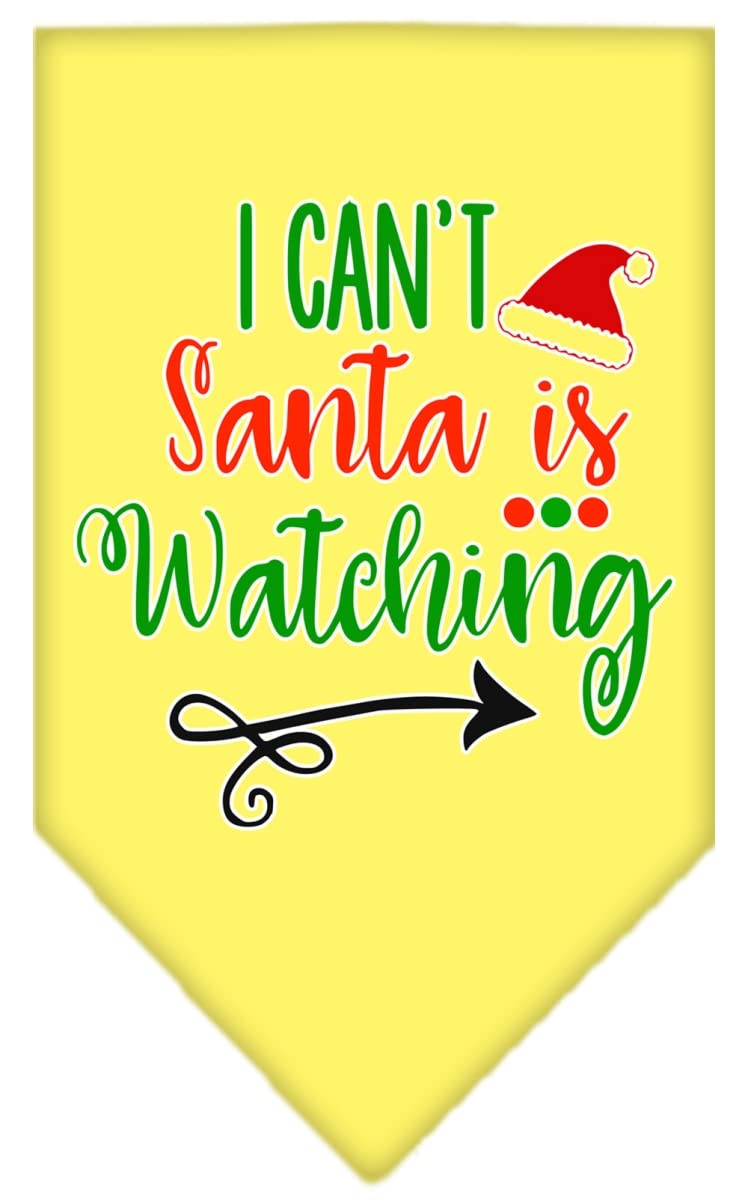 Christmas Pet and Dog Bandana Screen Printed, &quot;I Can't, Santa Is Watching&quot; Yellow Large