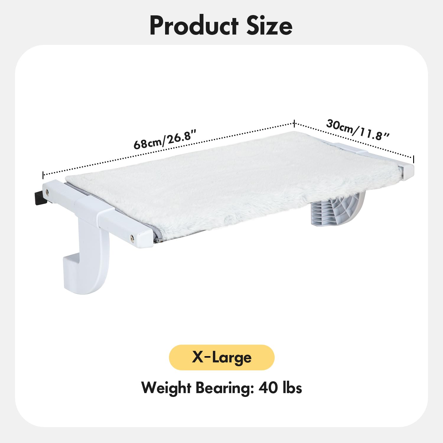 Zoratoo Window Sill Mount Cat Perch For Indoor Cats, One-Step Sliding Adjustment Cat Hammock Window Seat With Removable Two Fabrics Covers, No Suction Cups Cat Beds For Windowsill & Bedside (L)