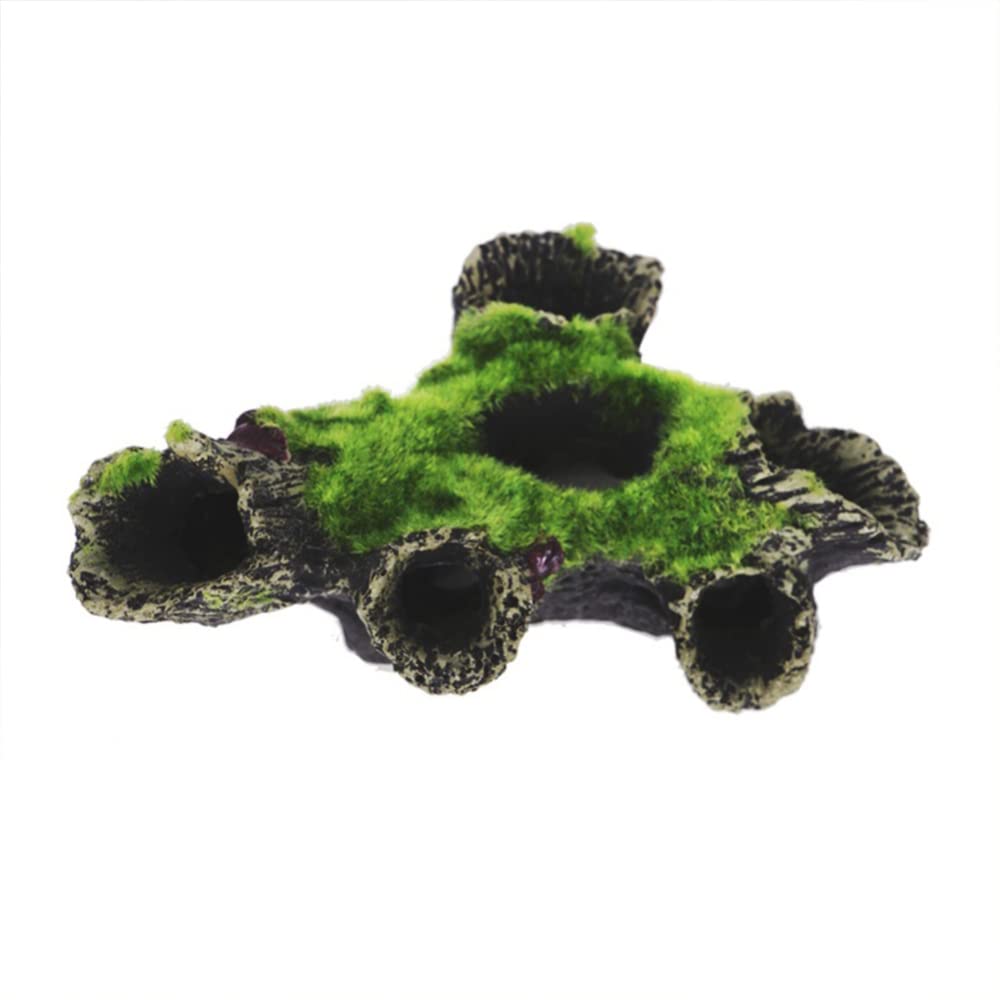 Gigicloud Resin Moss Tree House Fish Shrimp Hiding House Aquarium Fish Tank Decoration Accessories Artificial Resin Log Tree Branch With Moss Fish Tank Decoration