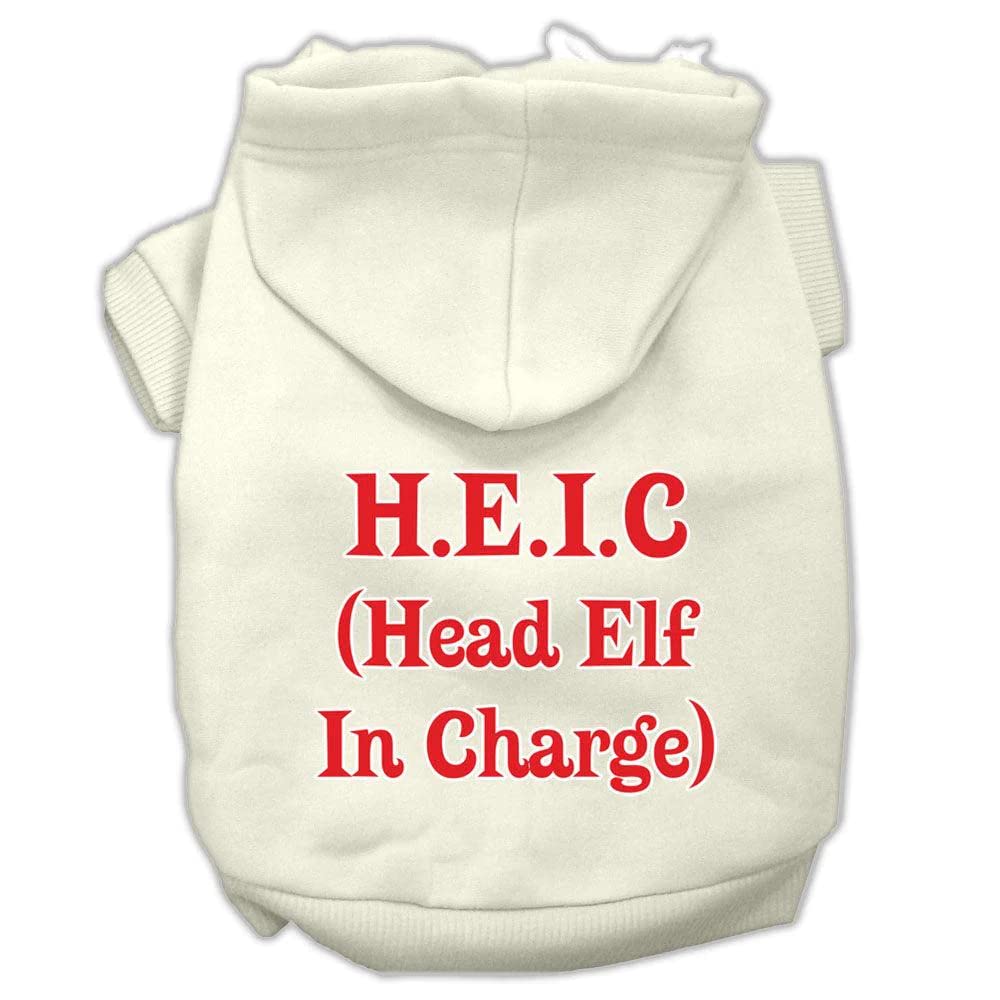 Christmas Pet Dog & Cat Hoodie Screen Printed, Head Elf in Charge Blue LG (10-14 lbs.)