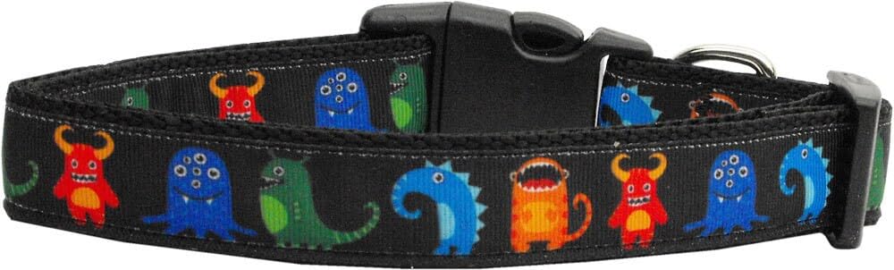 Pet Dog and Cat Nylon Collar or Leash, &quot;Black Monsters&quot; MD Narrow Collar