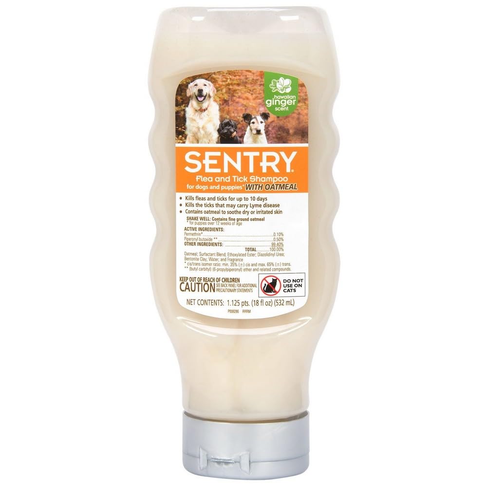 Sentry Oatmeal Flea And Tick Shampoo For Dogs, Rid Your Dog Of Fleas, Ticks, And Other Pests, Hawaiian Ginger Scent, 18 Oz