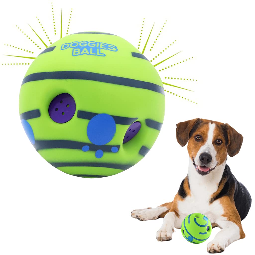 Qpets Interactive Chew Ball for Dogs Durable PVC Toy with Sound Tubes, 14cm Bounce & Chew Ball for Medium & Large Breeds, Safe S