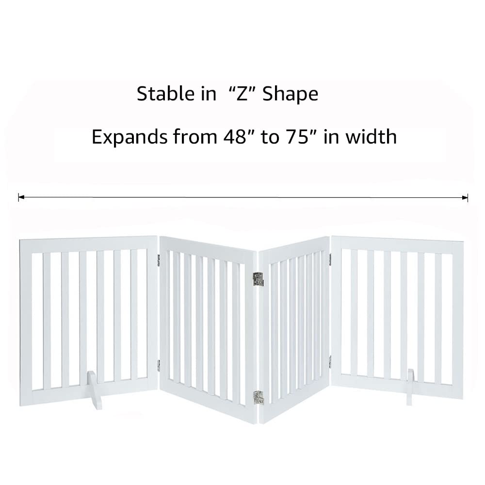 Unipaws 24? Free Standing Pet Gate For Dog Cat Baby, Wooden Dog Gates For Doorway, Stairs, Step Over Foldable Pet Fence For The House, Expandable Dog Barrier, Indoor Use, White