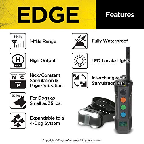 Dogtra Edge Electronic Dog Training Collar With Remote For Large And Medium Dogs 35+ Lbs - Up To 1-Mile Range, Vibration, 127 St