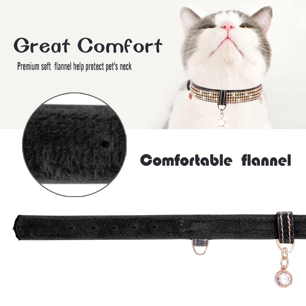Petshome Cat Collar, Dog Collar, [Bling Rhinestones] Premium Pu Leather With Pendant Adjustable Collars For Big Cat And Small To Medium Dog Small Black