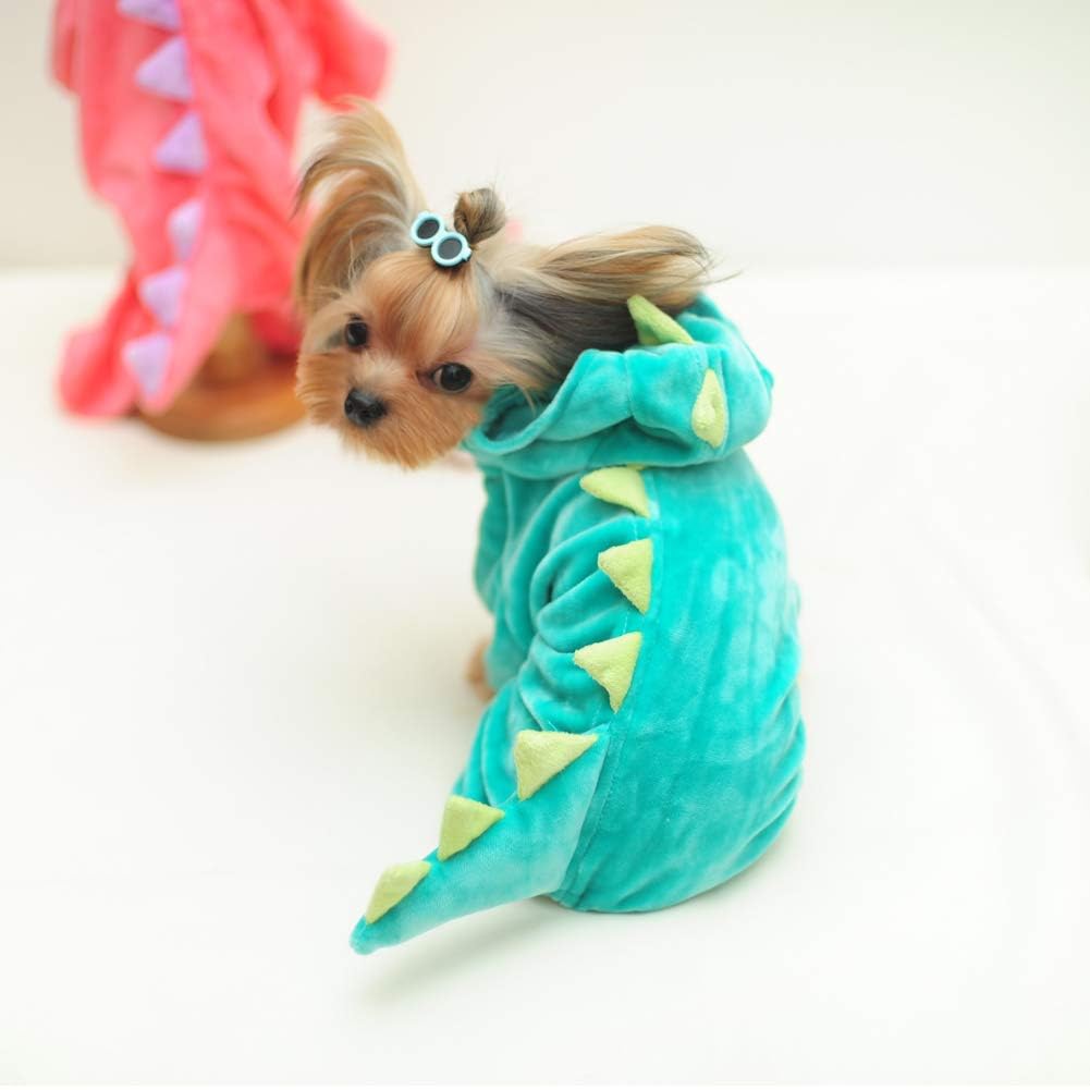 Delifur Dinosaur Dog Halloween Costume Pet Dino Hoodie For Small Dogs Cats (Xl, Green)