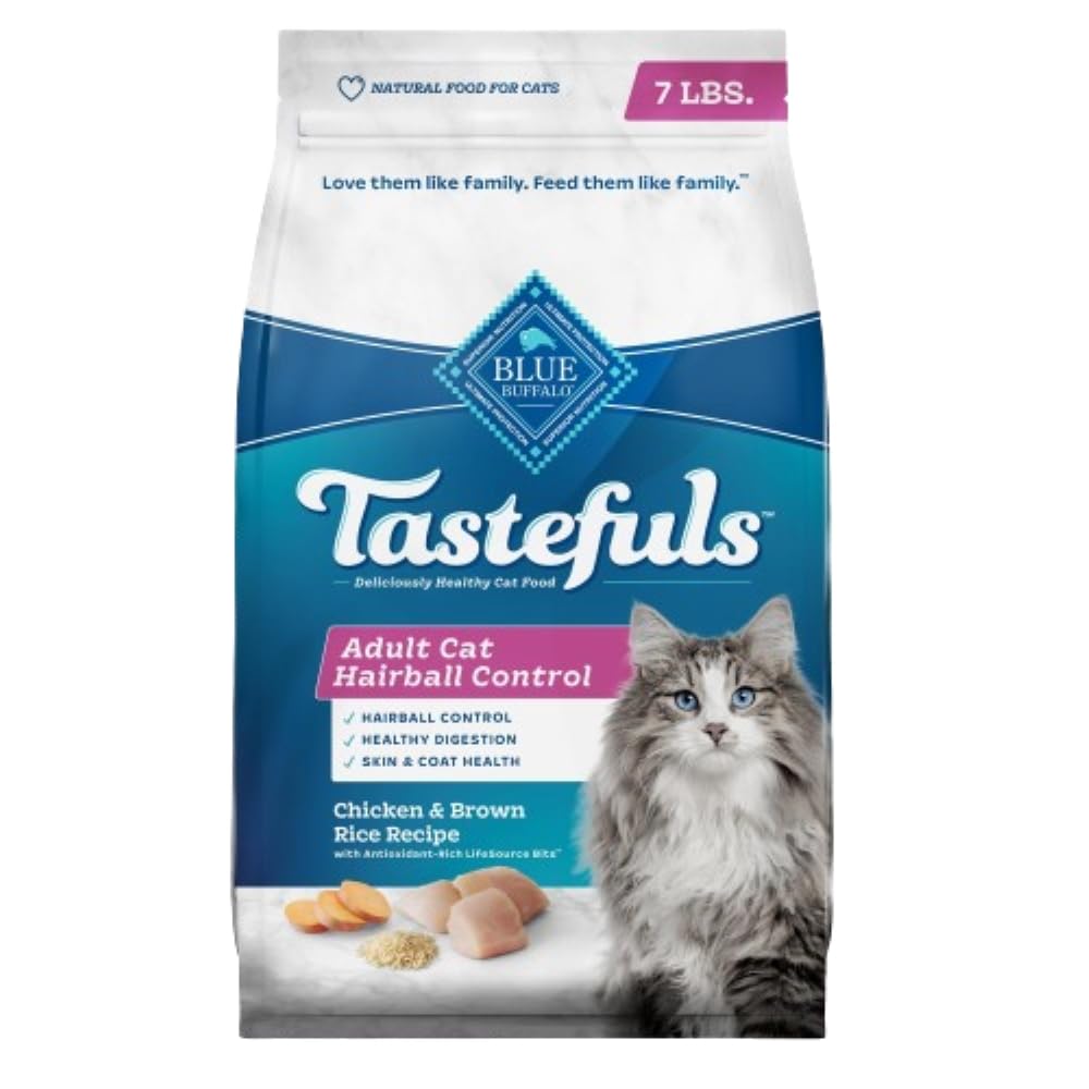 Blue Buffalo Tastefuls Natural Dry Food For Adult Cats, Hairball Control, Chicken & Brown Rice Recipe, 7-Lb. Bag