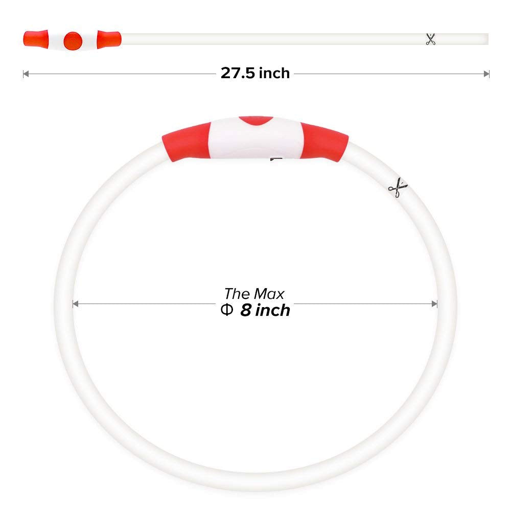 Higo LED Dog Collar - Rechargeable Light Up Safety Necklace, Red, 1 Count, Durable Thermoplastic Polyurethane for Nighttime Walking