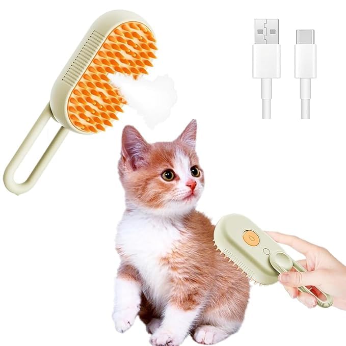 Decruz 3 In 1 Electric Pet Steam Brush,Touch Spray Pet Hair Removal, 360Rotating Handle Cat Brush With Steam Silicone Massage Co
