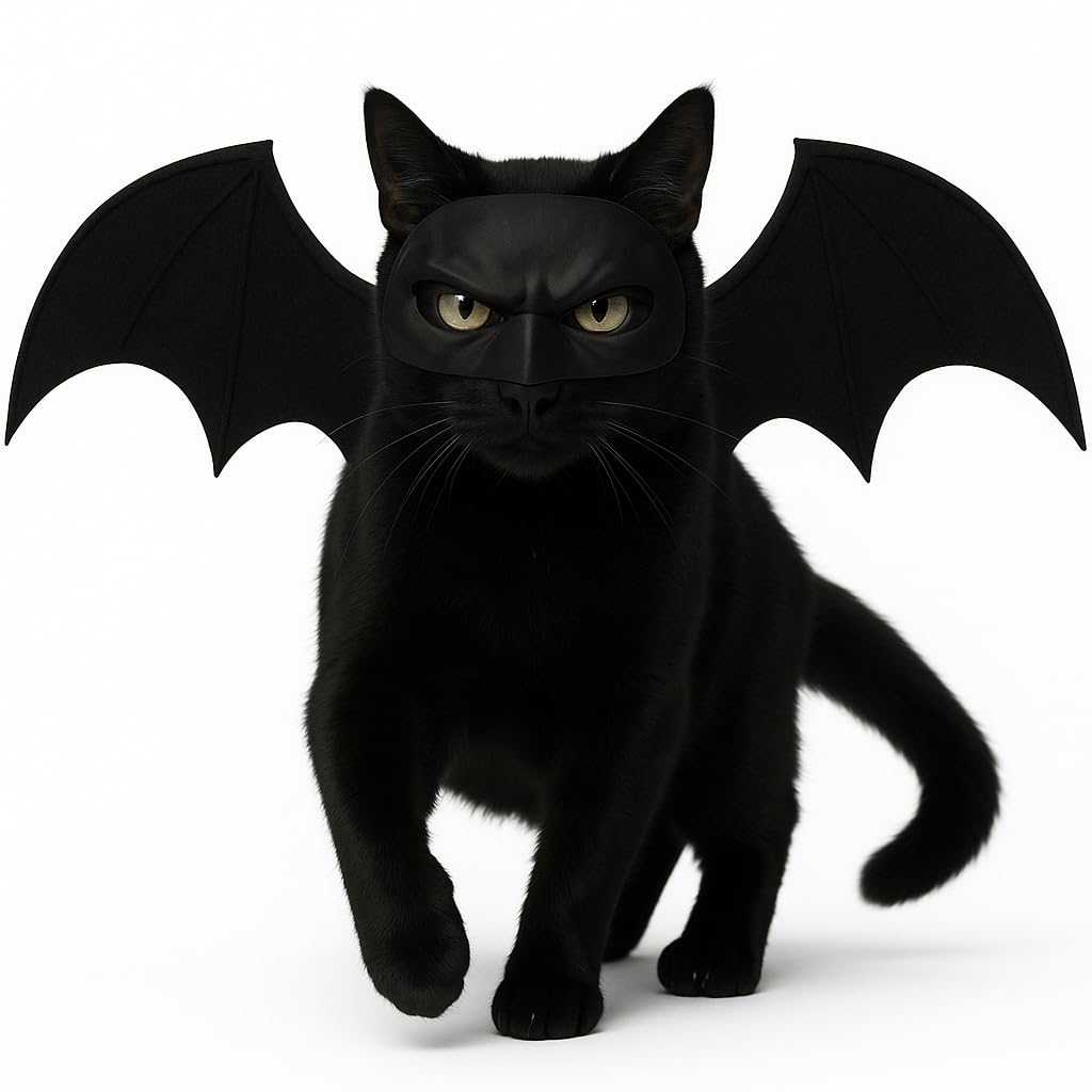 Cat Kitten Clothes Costume - Pet Halloween Costumes Outfits for Cats - Apparel Batman Mask Helmet Bat Wings