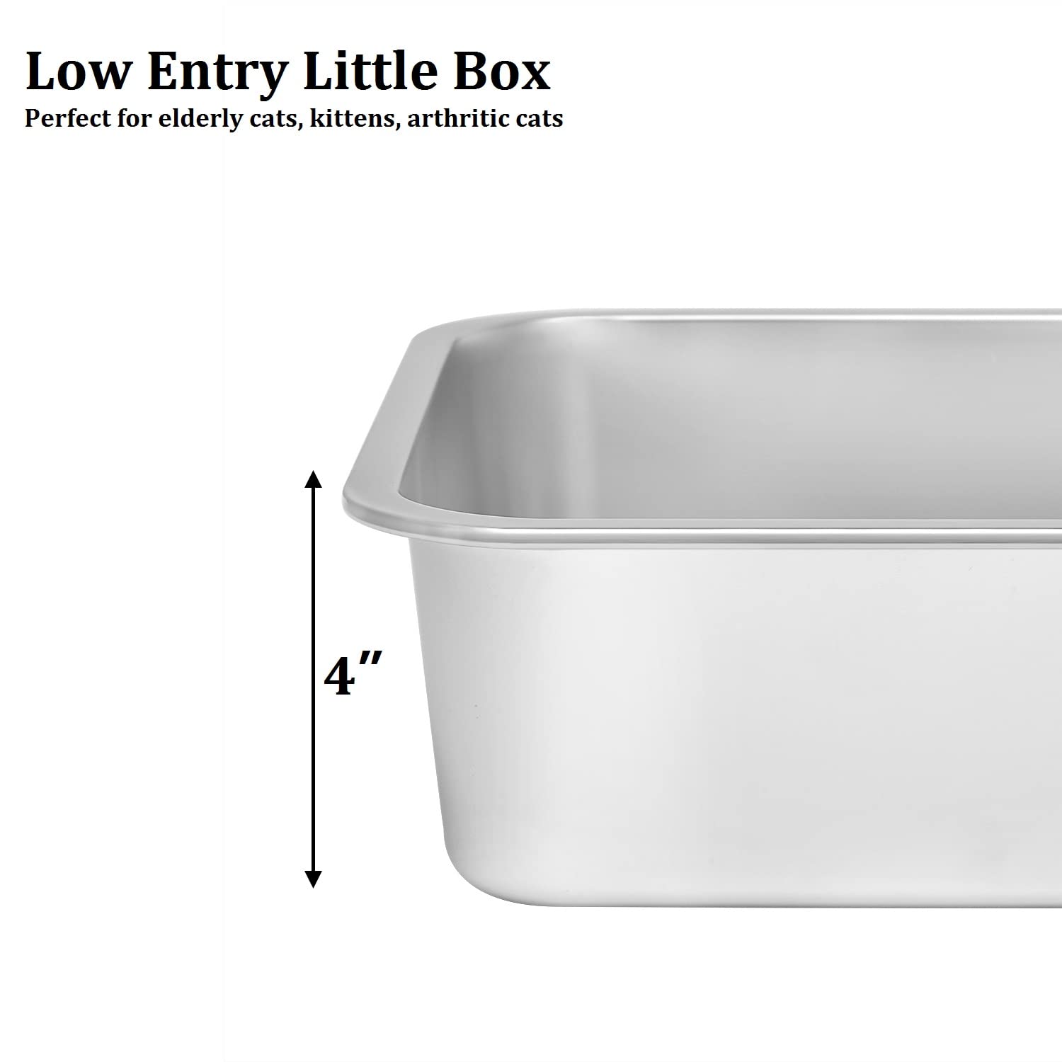 Kichwit Stainless Steel Cat Litter Box, Kitten Litter Tray, Metal Cat Litter Pan, Non Stick Smooth Surface, Easy To Clean (17.5' L X 13.5' W X 4' H)