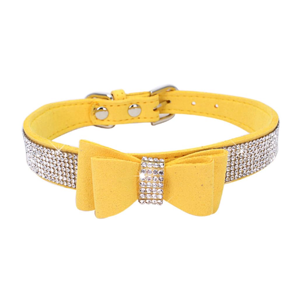 Yellow Rhinestone Dog Collar,Xs Puppy Collar, Diamond Bling Jewel Glitter Sparkly Bedazzled Pet Collars With Bow Adjustable For
